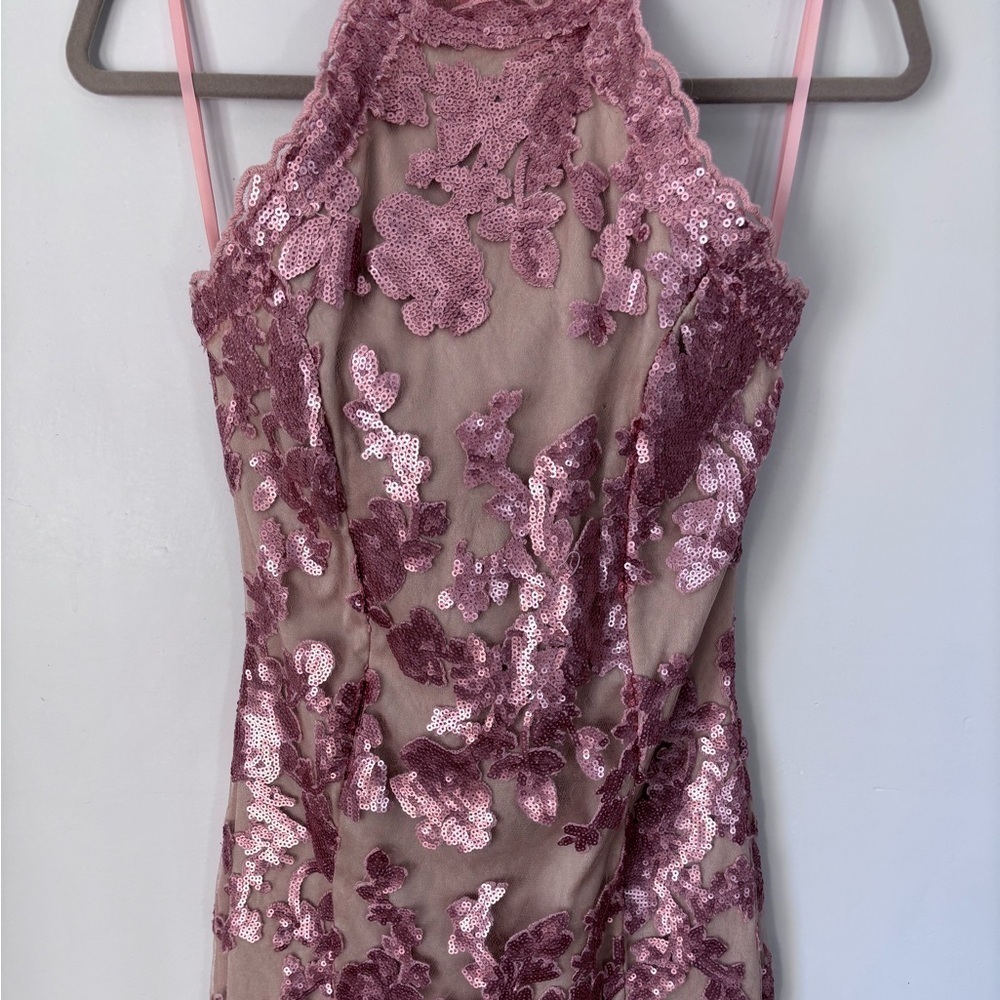 Va Va Voom Women’s Pink Sequin Above Knee Mini Dress High collar Zip back Size M - Picture 3 of 12